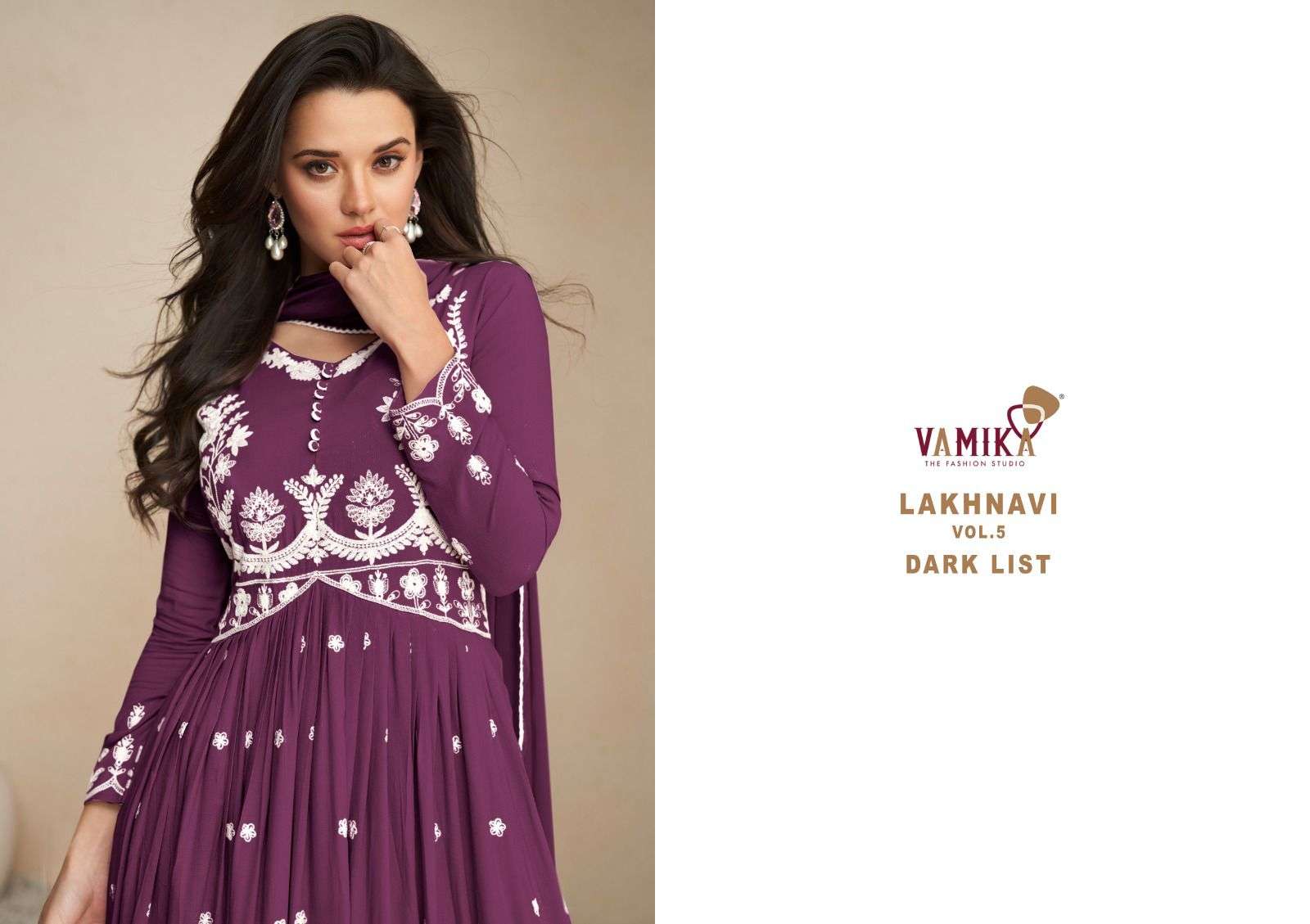 LAKHNAWI VOL 5 DARK LIST HEAVY REYON LAKHNAWI WORK KURTI WITH PLAZZO AND NAZMIN DUPATTA BY VAMIKA BRAND 1028 J C